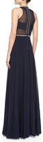 Thumbnail for your product : Rebecca Taylor Sleeveless Split-Neck Beaded-Bodice Gown, Navy