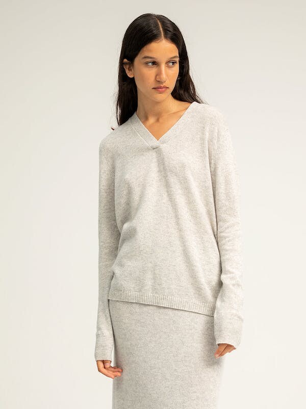 Pure Cashmere NYC Deep V Neck Sweater Grey ShopStyle