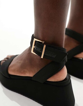 ASOS DESIGN Wide Fit Tantoo flatform sandals in black ShopStyle
