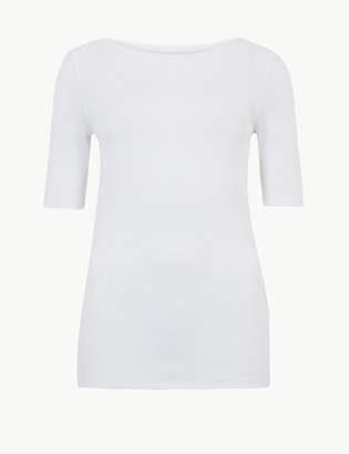 M&S Collection Pure Cotton Slash Neck Regular Fit T-Shirt