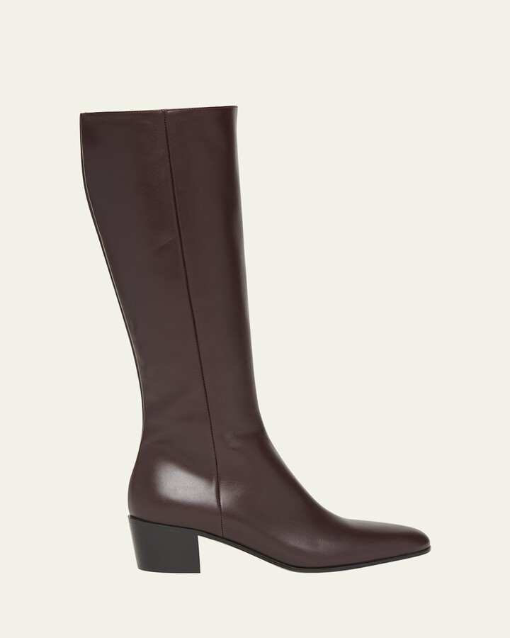 Gianvito Rossi Leather Block-Heel Knee Boots