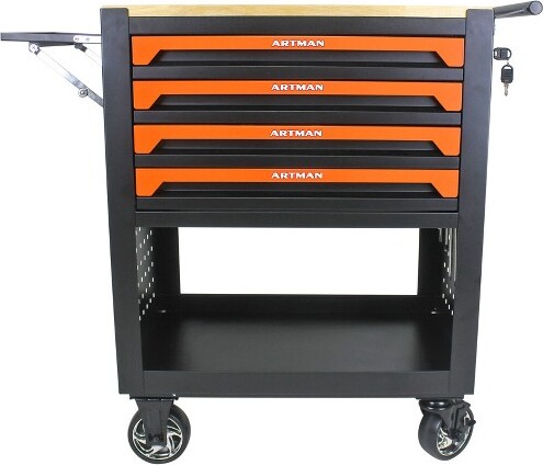 Syemin Tool Boxes, Portable Rolling Tool Chest with 4 small and a large drawers, Wheels, Metal Closure for, Garage, Orange, 26.9"*17.9"*28.5"