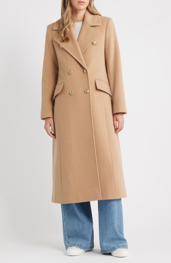 Camel Coat Petite Double Breasted Military Duster Coat Petite