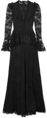 Alexander McQueen Cotton-blend Lace Peplum Gown - Black