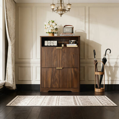 Rebrilliant Tall Free Standing Shoe Cabinet With Flip-Down Drawers And Hidden Storage For Entryway Organization And Space-Saving Efficiency