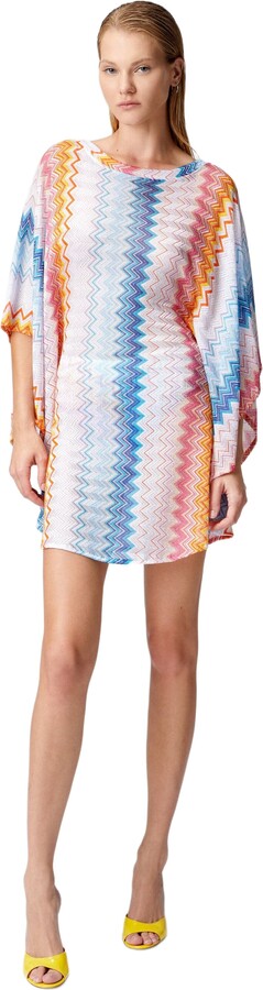 Missoni Short Kaftan In Zig Zag Lamé Viscose Blend With Batwing Sleeves