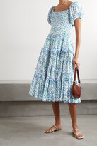 Thumbnail for your product : LoveShackFancy Masie Shirred Floral-print Cotton-voile Midi Dress - Blue