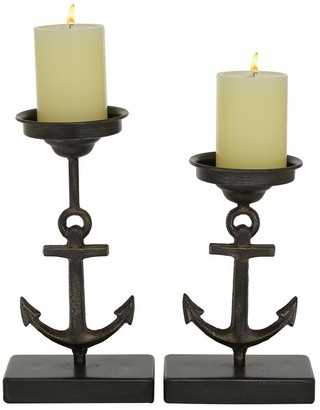 9.5 x 7.6 x 4.9 in Farmlyn Creek Iron Candle Holders with Glass Votive Cups and Wood Base