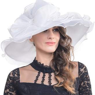 Church's FORBUSITE Women Kentucky Derby Dress Organza Hat Wide Brim Flat Hat S601