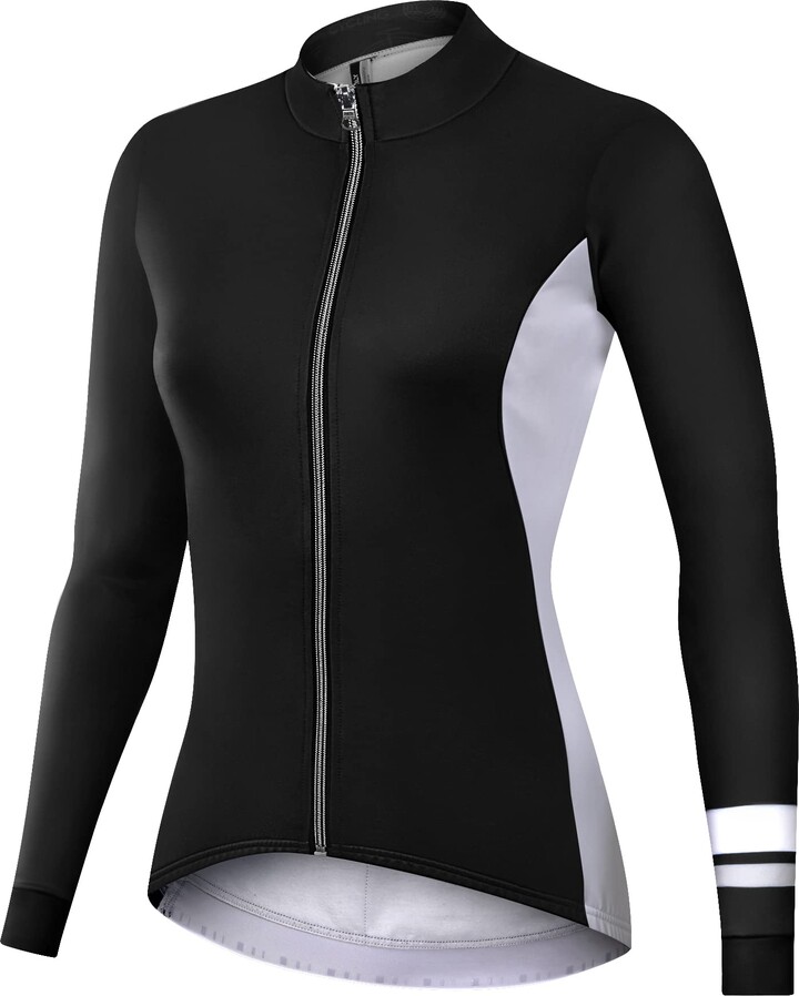 NUCKILY Women's Thermal Fleece Cycling Jersey Long Sleeve Glow in The