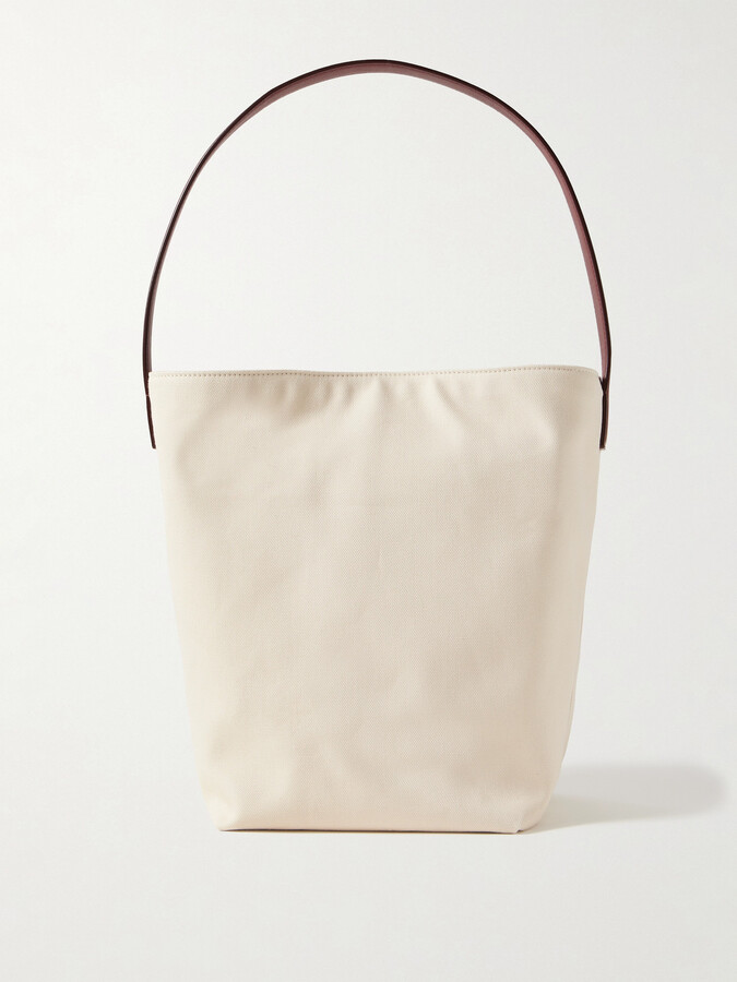 The Row N/s Park Medium Leather-trimmed Canvas Tote - Cream