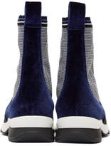 Thumbnail for your product : Fendi Black and Blue Logo Velvet High-Top Sneakers