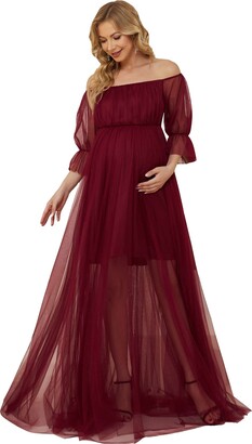 Ever-Pretty Women's Off Shoulder Puffy Sleeve Empire Waist A Line Floor  Length Maternity Party Dresses for Pregnancy Pink 18UK - ShopStyle