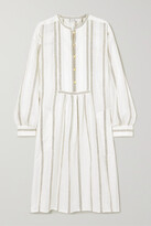 Pleated Striped Linen Midi Dress - Of 