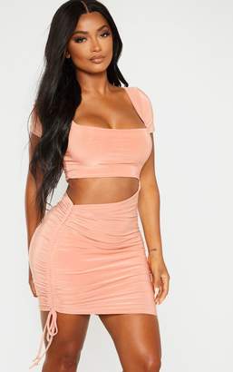 PrettyLittleThing Shape Chestnut Cut Out Short Sleeve Ruched Bodycon Dress