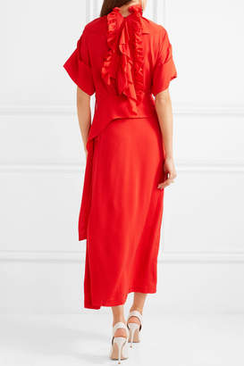 Victoria Beckham Ruffled Silk Crepe De Chine Midi Dress - Red