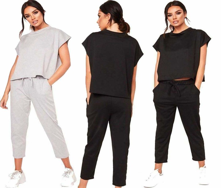 Ladies Womens Baggy Round Neck Top & Bottoms Set Lounge Wear Suit Casual Co-Ord