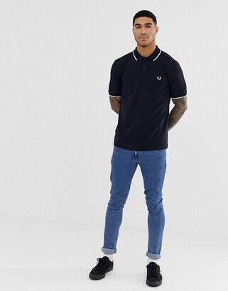 Fred Perry twin tipped logo polo shirt in navy Exclusive at ASOS
