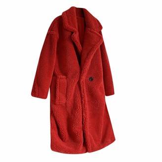 Lazzboy Women Teddy Fleece Coat Jacket Solid Lapel Double Breasted Casual Loose Faux Fur Pocket Chunky Fluffy Warm Parka Outwear (XL(18)