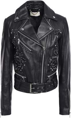 MICHAEL Michael Kors Studded Embroidered Leather Biker Jacket