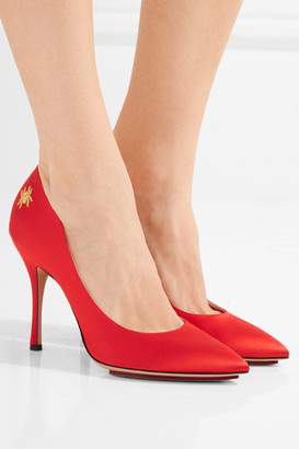 Charlotte Olympia Bacall Embellished Satin Pumps - Red