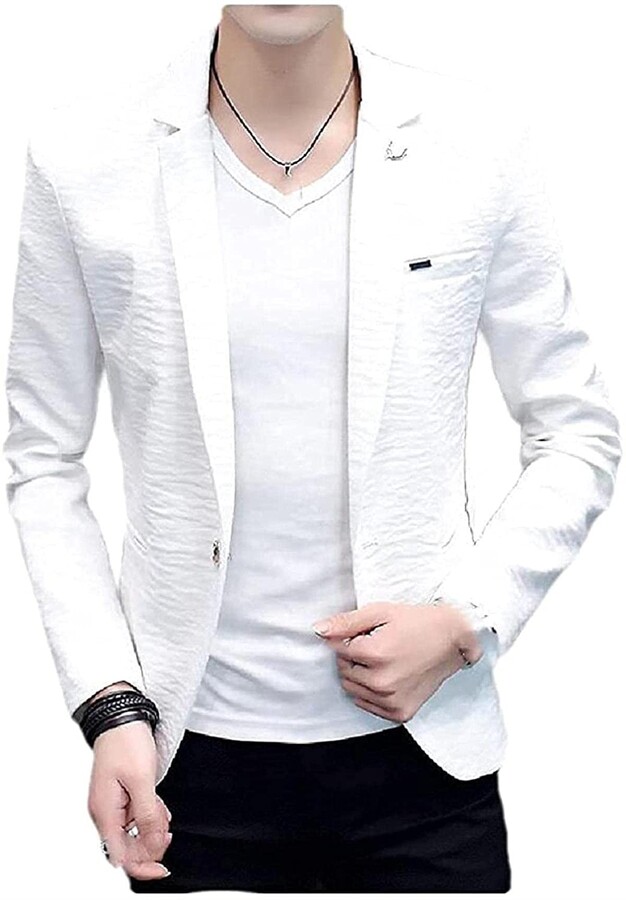 Bakugou Mens SolidColored Light Weight Relaxed Fit Long Sleeve Blazer