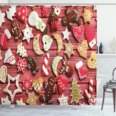 Ambesonne Gingerbread Man Shower Curtain Set + Hooks