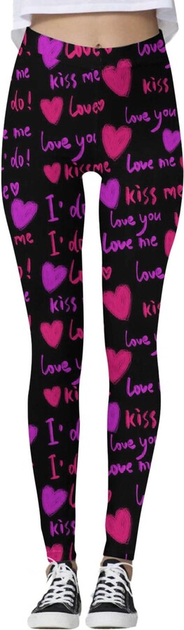 L3STVIKWEA Women Valentine Day Leggings K ISS Me Printed Black Casual  Holiday Festive Themed High and Mid Waisted (Hot Pink - ShopStyle