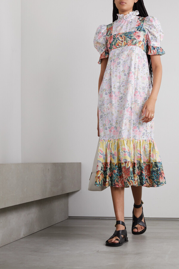 Batsheva + Laura Ashley Ruthin Paneled Floralprint Cottonpoplin Midi