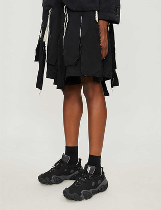 Black Comme Des Garcon Asymmetric-hem crinkled-textured twill shorts