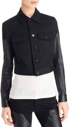 Givenchy Women's Leather Sleeve Crop Denim Jacket