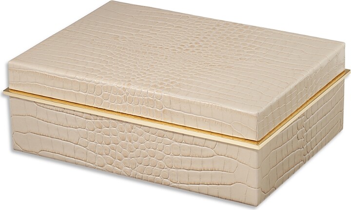 AERIN Classic Croc Embossed Leather Small Box in Fawn