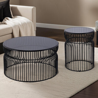 Orren Ellis CT901 & ET901 Set Modern Contemporary Metal Nested Base And Tinted Top Coffee And End Table