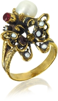 Thumbnail for your product : Alcozer & J Golden Brass, Gemstones and Glass Pearl Butterfly Ring