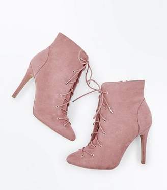 New Look Wide Fit Pink Suedette Lace Up Stiletto Shoe Boots