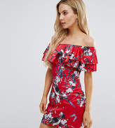 Thumbnail for your product : Missguided Petite Floral Ruffle Detail Bardot Dress