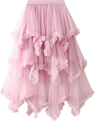 Mierfens Women Funky Pleated Tiered Maxi Skirt - Sweet Pink