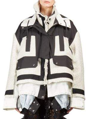 Sacai Colorblock Tweed Puffer Coat