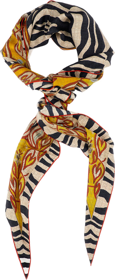 Pierre Louis Mascia Diamond-Shaped Silk Scarf With Multicolor Leaf Motifs