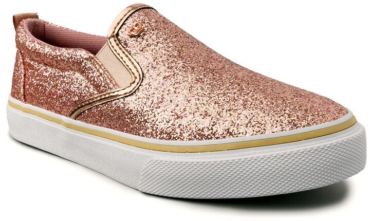 rose gold glitter slip on sneakers