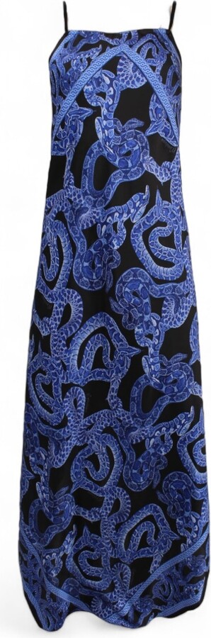 Monzlapur New York Silk Serpent Noir Dress - Maxi - Electric Blue