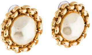 Chanel Pearl & Chain Clip On Earrings