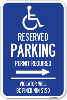 SignMission Modern Isa Symbol) Connecticut Reserved Parking Permit Required Violators Will Be Fined Min $150 (With Right Arrow)/23872