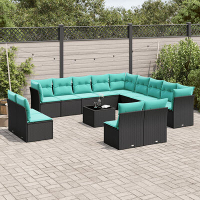 Latitude Run 14 Piece Patio Sofa Set With Cushions Black Poly Rattan
