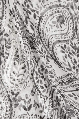 Marie France Van Damme - Embroidered Printed Silk-georgette Kaftan - Gray
