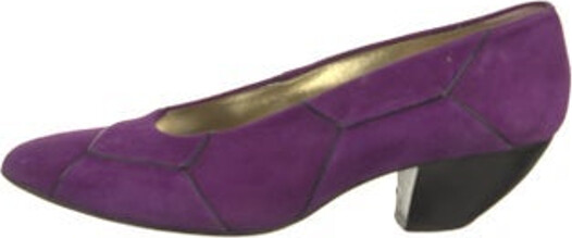 Walter Steiger Suede Pumps Purple Semi-Pointed Toes Crossover Straps