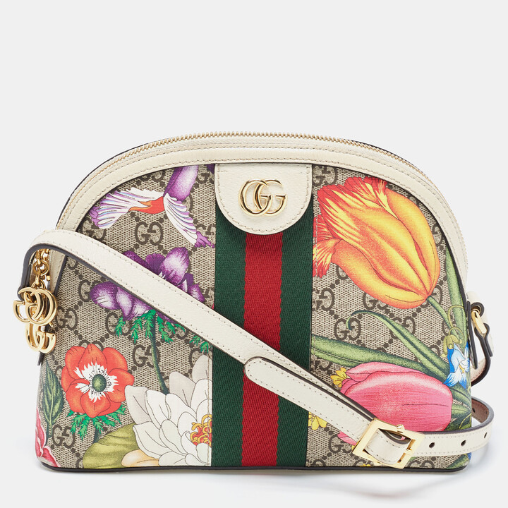 Gucci White GG Supreme Canvas and Leather Small GG Ophidia Floral