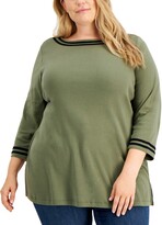 Thumbnail for your product : Karen Scott Plus Size Contrast Trim 3/4-Sleeve Tunic, Created for Macy's