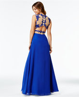 Thumbnail for your product : Say Yes to the Prom Juniors' Floral-Appliqué Illusion Gown, A Macy's Exclusive