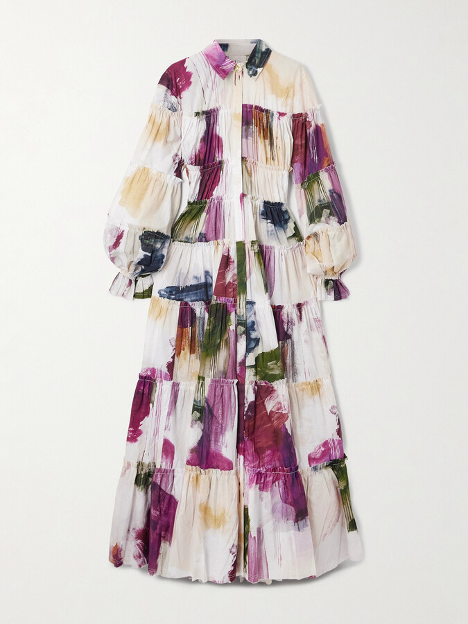 Aje Cait Open-back Tiered Printed Cotton Maxi Dress - Cream